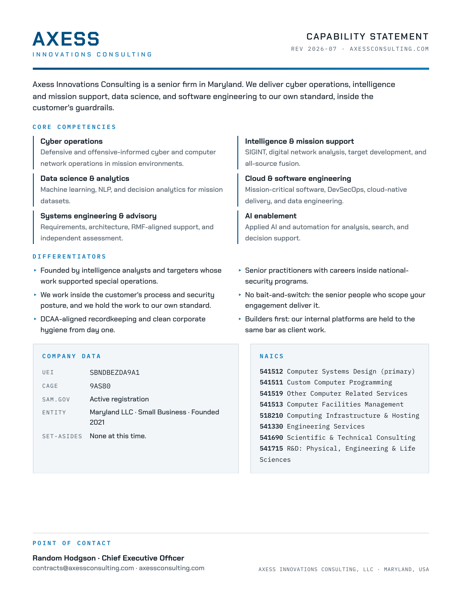 Preview of the Axess capability statement